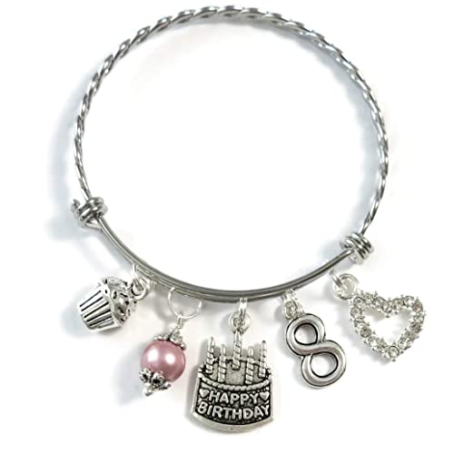 8th BIRTHDAY Bracelet, 8th Birthday Charm Bracelet, 8 Year Old Daughter Birthday Gift Idea, Eighth Birthday Gift, 8 Year Old Birthday Bangle