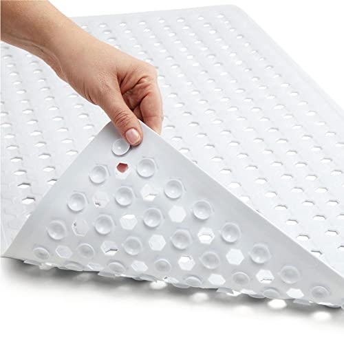 GORILLA GRIP Patented Bath Mat for Bathtub and Shower, 89x41cm, Machine Washable Mats with Drain Holes and Suction Cups to Keep Tub Floor Clean, Soft on Feet, Quick Dry, Bathroom Accessories White - Click to Buy