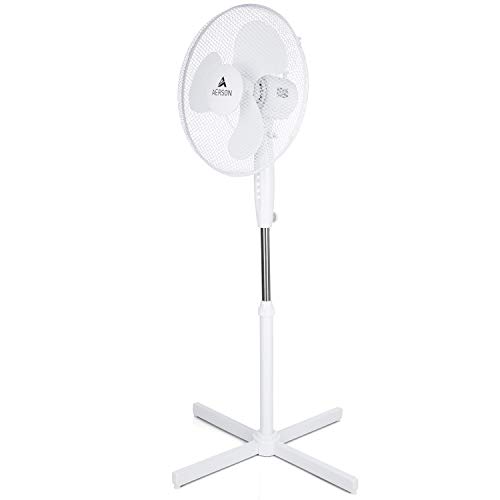 TRESKO AERSON Standventilator 40cm | Ventilator höhenverstellbar bis 120cm | hoher Luftdurchsatz und sehr leise | Windmaschine mit 3 Geschwindigkeitsstufen | Oszillationsfunktion ca. 80° (Schwarz) - Click to Buy