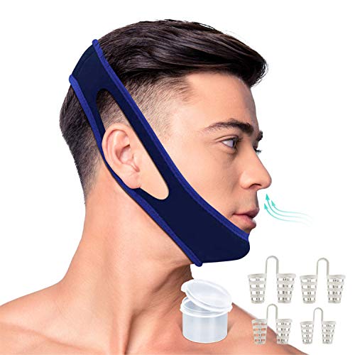 KS-HEALTH Anti Snoring Chin Strap and Snoring Solution Nose Vents-Adjustable Stop Snoring Sleep Aid for Men and Women-1 Chin Strap and Bonus 4 Set Nose Vents Snore Stopper - Click to Buy