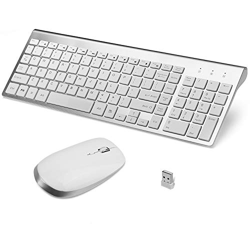 Wireless Keyboard and Mouse, FENIFOX 2.4G USB Ergonomic Compact Whisper Quiet QWERTY US Layout (Silver and White) - Click to Buy