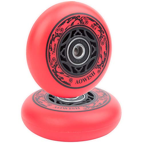 AOWISH 76mm 90a Ripsurf Wheels w/Bearings ABEC-9 for RipStik DLX Caster Board, Deluxe Junior Skateboard, 2 Wheel Pivoting Skateboard, Caster Board Skateboard (Set of 2) (Red) - Click to Buy