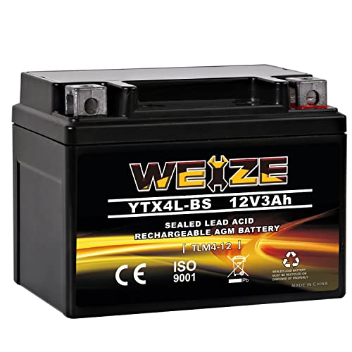 Weize YTX4L-BS High Performance-Rechargeable-Sealed Motorcycle Battery Compatible With Polaris Scrambler, Sportsman 90, Honda Scooters NQ50 Spree,Kawasaki 110 Can-Am DS70,Yamaha TTR125E/LE - Click to Buy