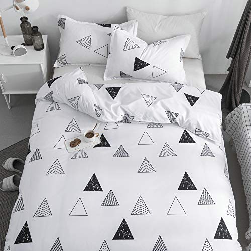 KFZ Triangle Geometric Black White Duvet Cover Set, 3Piece Twin Bedding Set with 1 Comforter Case (Without Duvet Insert),2 Pillowcases, Breathable Bed Set for Kids Teens