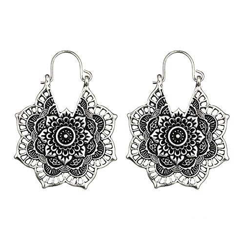 💗 Orcbee 💗 _Antique Silver Gypsy Indian Tribal Ethnic Hoop Dangle Mandala Boho Earrings (Silver) - Click to Buy