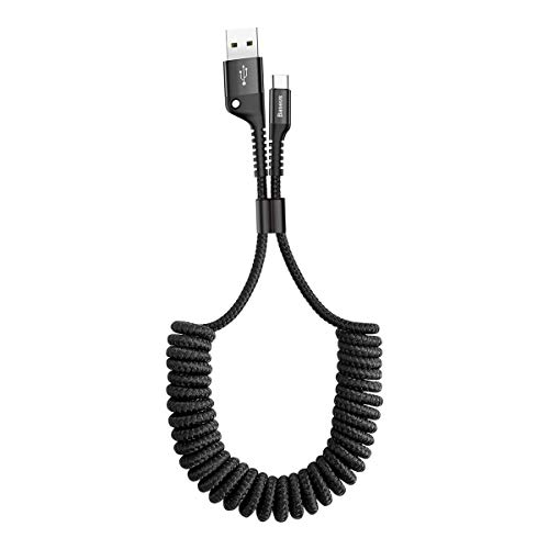 Baseus USB Type C Cable for Car, 100W Retractable Coiled USB A to USB C Fast Charger Cord, Nylon Braided Carplay Cable Compatible with iPhone15/Pro/Plus/Pro Max, Galaxy S24 S23, Note 20 (3.3ft) - Click to Buy