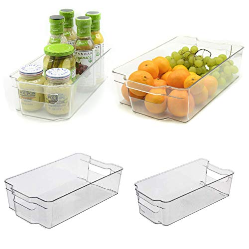 Lot de 4 bacs de rangement empilables - Transparents - Pour organiser les tiroirs de commode, les réfrigérateurs, les congélateurs, les garde-manger. - Click to Buy