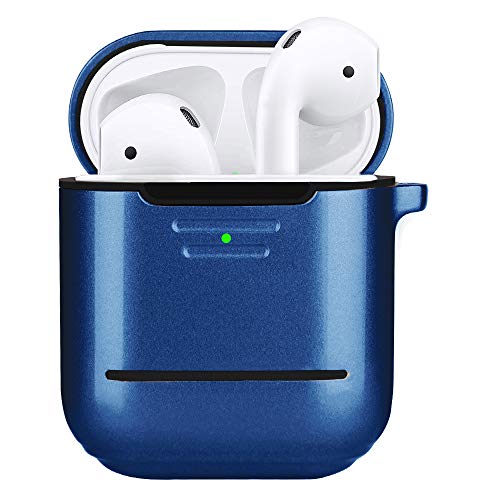 MOBEALO Airpod Case,Double Protection (Metal+Silicone)【Front LED Visible】 Ultra Lightweight Shockproof Dustproof Scratchproof Accessories with Anti-Lost Keychain for Airpods1&2 Charging (Blue) - Click to Buy