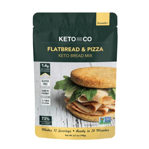 Keto Flatbread & Pizza Bread Mix by Keto and Co | Just 1.4g Net Carbs | Gluten Free, Diabetic & Keto Friendly, Non-GMO | Great for Burgers, Sandwiches, Pizza | Makes 12 Servings - Click to Buy