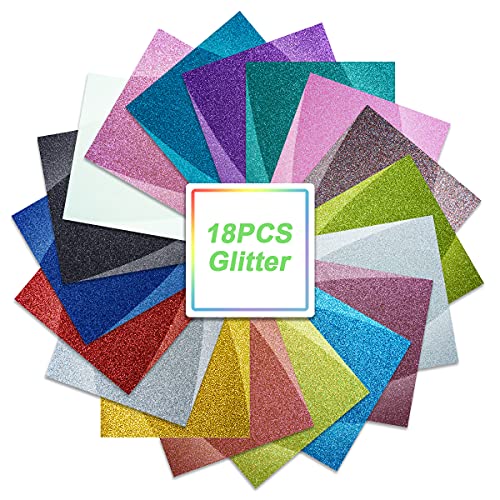 Magical 12"x10" HTV Glitter Heat Transfer Vinyl, Sheets-18 Color Bundle Pack of Multicolour, Iron On T-Shirt Transfer Sheets - Best HTV for Silhouette Cameo, Heat Press,Bonus 1 Weeding Tweezers - Click to Buy