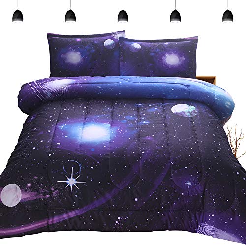 AUCHOIS PomCo Galaxy Comforter Full (79x90 Inch), 3Pcs(1 Galaxy Comforter & 2 Pillowcases) 3D Space Outer Sky Microfiber Bedding Set, Universe Planet Galaxy Comforter Set for Boy Girl Teen Kid - Click to Buy