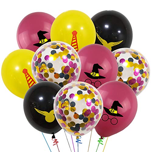 40PCS Magical Wizard School Birthday Party Balloons, 12" Latex Balloons Rose Red Yellow Black Color Confetti Balloons Decorations Kit with 2 Ribbons for Baby Shower Kids Birthday Party Supplies - Click to Buy