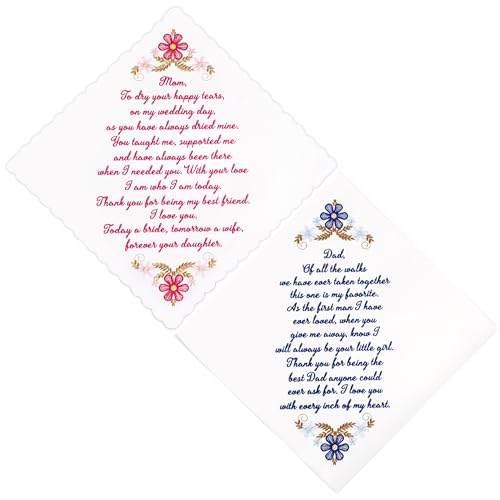W&F GIFT Embroidered Wedding Handkerchief - Mom, Dad, New Mom, New Dad & Grandma, Mom & Dad, 8" x 8" - Click to Buy