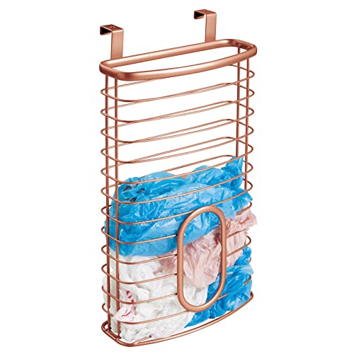 mDesign Metal Over Cabinet Kitchen Storage Organizer Holder or Basket - Hang Over Cabinet Doors in Kitchen/Pantry - Holds up to 50 Plastic Shopping Bags - Copper - Click to Buy