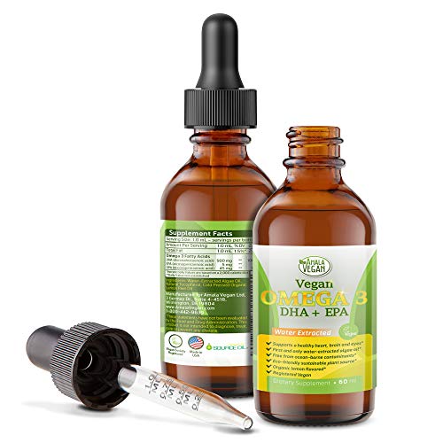 Potent & Organic Vegan Omega 3 Liquid Supplement: Better Than Fish Oil! Plant Based Water Extracted Algae Oil- DHA EPA DPA Fatty Acids- Non GMO- Supports Immune, Heart, Brain & Joint Health-60 Doses - Click to Buy
