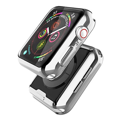 [2 Pack] Misxi Silver Case Compatible with Apple Watch SE/Series 6 / Series 5 / Series 4 Screen Protector 44mm, 2020 New iWatch Cover TPU Overall Protective Case (1 Silver+1 Transparent) - Click to Buy