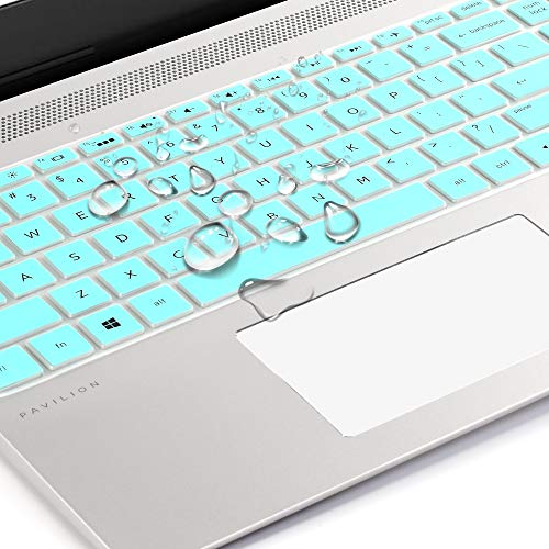 [2 Pcs] Silicone Keyboard Cover Skin for 2019 2018 HP 14 inch Laptop Keyboard Cover/HP Pavilion x360 Keyboard Cover 14M-BA 14M-CD 14-BF 14-BW 14-cm 14-CF Series 14 Inch Protective Skin 2020,Mint+Clear - Click to Buy