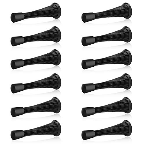 HOMOTEK 12 Pack Spring Door Stopper with Rubber Bumper 3-1/8" Flexible Spring Heavy Duty Wall Door Stop Low Mounted Door Bumper for Home (Upgrade Black) - Click to Buy