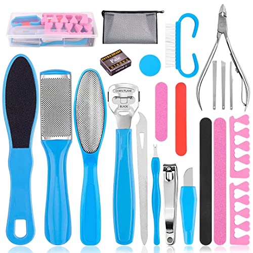 INPHER 25 in 1 Pedicure Supplies Pedicure Tools Foot Care File Set Stainless Steel Dead Skin Callus Remover for Feet with Storage Bag - Click to Buy