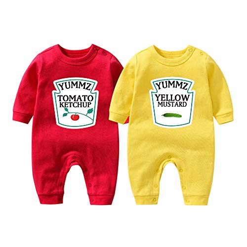 YSCULBUTOL Baby Bodysuit Ketchup Mustard Funny Baby Twins Outfits Baby Girl Twins Set（RY Long6M） - Click to Buy