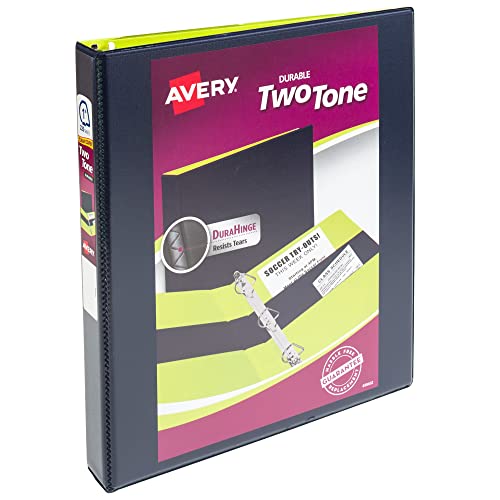 Avery Two-Tone Durable Binder, 3 Ring Binder, 1" Slant Rings, 220-Sheet Capacity, Navy/Lime (17195) - Click to Buy
