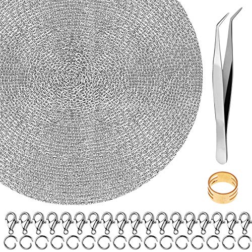 Anezus Chaîne de bijoux avec 100 anneaux de démarrage et 30 fermoirs mousquetons 1,5 mm en acier inoxydable plaqué argent - Click to Buy