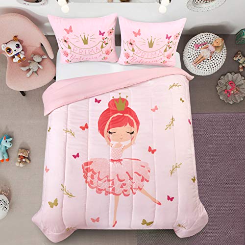 Heritage Kids Prima Ballerina All Season Machine Washable Alternative Pink Ultra Soft Lightweight Microfiber Comforter Set, Full - Click to Buy