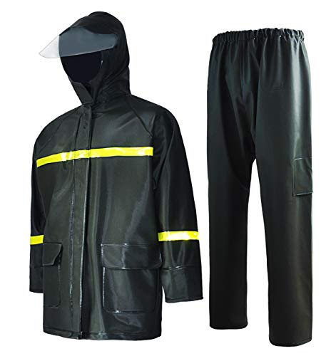 Rain Suit-Waterproof Jacket and Pants Durable Rain Gear for Men Hooded Fishing Work Wear PVC 2-Layer - Click to Buy