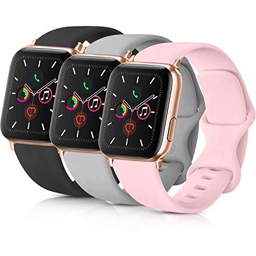 ATUP Compatible with for Apple Watch Band 38mm 40mm Women Men, Soft Silicone Sport Band Replacement Wristband Strap Compatible with for iWatch Nike+ (Black/Gray/Pink, 38mm/40mm-M/L) - Click to Buy