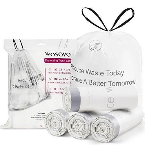 4-6 Gallon Trash Bags Drawstring Garbage Bags Strong Trash Bag 120 Count for Kitchen Bathroom Bedroom Car Trash Can Office Waste Bin Liners Unscented, 19.6'' x 21.6'' - Click to Buy