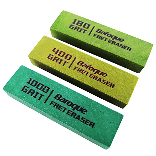 Baroque Fret Erasers 180 & 400 & 1000 Grits, Guitar Fret Polishing Abrasive Rubber Blocks, Set of 3 Grits - Click to Buy