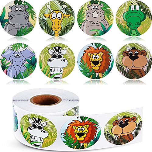meekoo 500 Pieces Animal Stickers Zoo Animal Roll Stickers 1-1/2 Inch Self Adhesive Label Animal Shape Wall Decals for Kids Party Favors, 8 Styles - Click to Buy