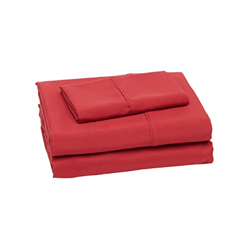 Amazon Basics Lightweight Super Soft Easy Care Microfiber Bed Sheet Set with 14 inch Deep Pockets - Twin, Red - Click to Buy