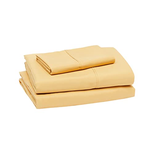 amazon basics Lightweight Super Soft Easy Care Microfiber Bedsheet Set with 40.6' Deep Pockets - Twin, Mustard Yellow - Click to Buy