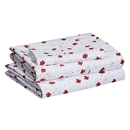 Amazon Basics Lightweight Super Soft Easy Care Microfiber 3 Piece Bed Sheet Set with 14” Deep Pockets, Twin, Red Poppies, Floral - Click to Buy