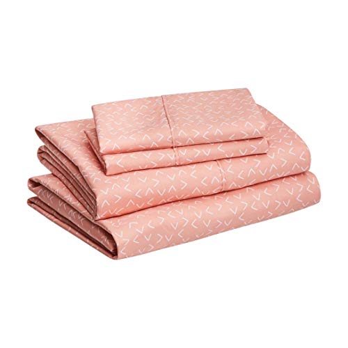 Amazon Basics Light-Weight Microfiber Sheet Set - Queen, Peachy Coral Arrows - Click to Buy