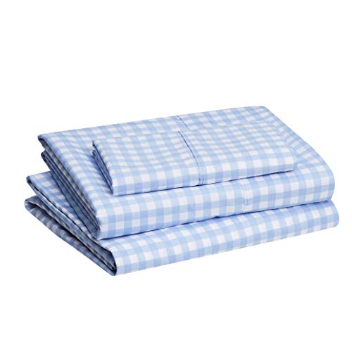 Amazon Basics Lightweight Super Soft Easy Care Microfiber Bed Sheet Set with 14 inches Deep Pockets - Twin, Light Blue Gingham - Click to Buy