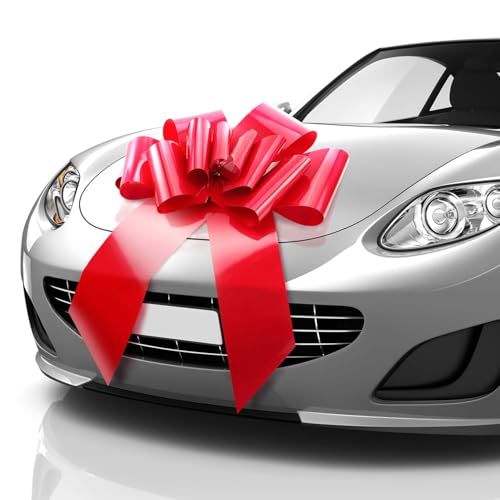 Mifflin-USA Big Car Bow - Matte Red, 23 Inch - Butterfly Shape Giant Gift Bow for Birthday, Christmas - Huge Car Décor w/ 2 Suction Cups