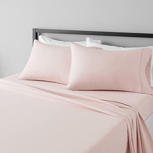 Amazon Basics Lightweight Super Soft Easy Care Microfiber 4-Piece Bed Sheet Set with 14-Inch Deep Pockets, Luxury Bedding, Queen, Blush Pink, Solid - Click to Buy