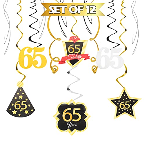 65 Birthday Decoration Happy 65th Birthday Party Silver Black Gold Foil Hanging Swirl Streamers I'm Sixty Five Years Old Today Birthday Hat Gold Star Ornament Party Present Supplies - Click to Buy
