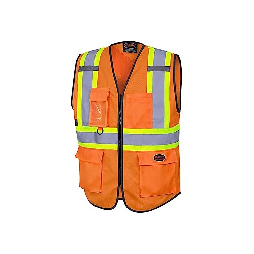 Pioneer Hi Vis Multi-Pocket Safety Vest - Lightweight With Reflective Tape for Traffic, Construction - Class 2 - Orange - Click to Buy