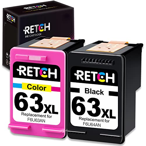 RETCH Cartouche d'encre remanufacturée HP 63XL Haute capacité pour HP Envy 4520 4516 Officejet 5255 5258 3830 4650 3831 3833 4655 DeskJet 1112 3630 3632 2130 2132 (1 Noir, 1 tri-Couleur) 5255 5258 3830 4650 3831 3833 4655 DeskJet 1112 3630 3632 2130 2132 (1 Noir, 1 tri-Couleur) - Click to Buy