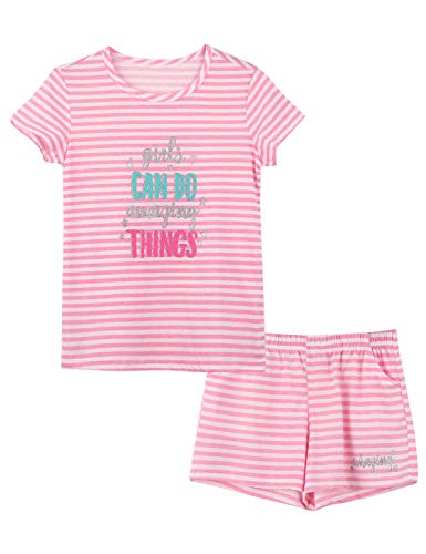 Cozchique Summer Pajamas for Girls – Stripe & Glittering Heart PJS Pal Cute Jammies Set Big Kids Size 4T-18 - Click to Buy
