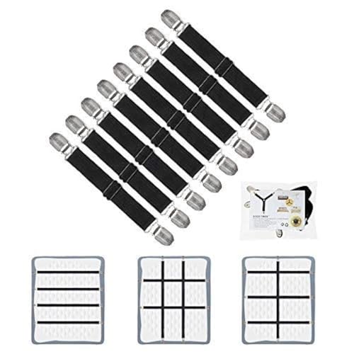 GOODTIMES Bed Sheet Fasteners Suspenders Straps Adjustable Fitted Sheet Bed Clips Grippers Mattress Pad Cover Corner Holders Bands, 4pcs / Set (Long Style) (Black, 8 Pieces- 2 Set) - Click to Buy