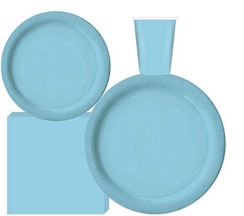 200-Piece Light Blue Disposable Party Pack – Serves 50 Includes 9" Dinner Plates, 7" Dessert Plates, 9oz Cups & 3-Ply Napkins Perfect for Birthdays, Office Parties, Festivals & Events - Click to Buy