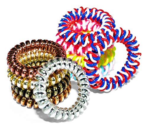 Spiral Hair Ties, Coil Hair Ties, Phone Cord Hair Ties, Hair Coils - 10 pieces,Metallic Hair Ties, Multi Color Hair Ties, Hair ties for girls and women - Click to Buy