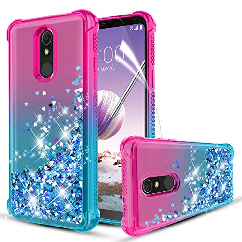 Compatible with LG Stylo 5/LG Stylo 5V/LG Stylo 5 Plus/LG Stylo 5+ Case,Quicksand Bling Sparkle Heart-Shaped Sequin TPU Bumper Heavy Duty Shockproof Protective Case for Women and Girls.Pink/Teal - Click to Buy