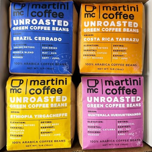 Martini Coffee Roasters - Green Coffee Beans Sampler Pack, 4LBS, Includes 4 Unique Single Origin Unroasted Coffee Bean Varieties for Coffee Roasting - Click to Buy