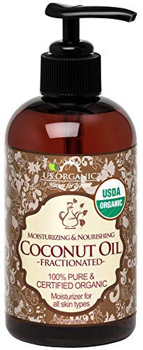 US Organic Fractionated Coconut MCT Oil (Liquid Coconut Oil), USDA Certified, Non-GMO, Perfect for massage, carrier oil for DIY blends, Hair, Skin care. 100% Pure, Hexane-Free, 8 oz (240 ml) - Click to Buy