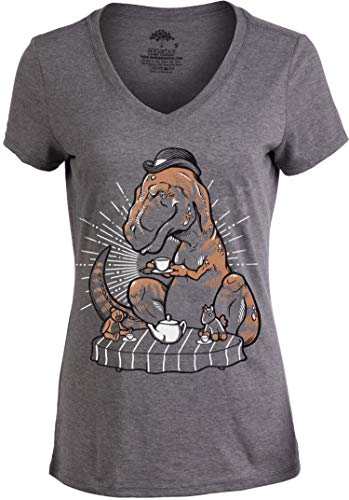 Tea Rex | Funny Cute T-Rex Women's Dinosaur Mom Joke Pun Humor V-Neck T-Shirt - Click to Buy